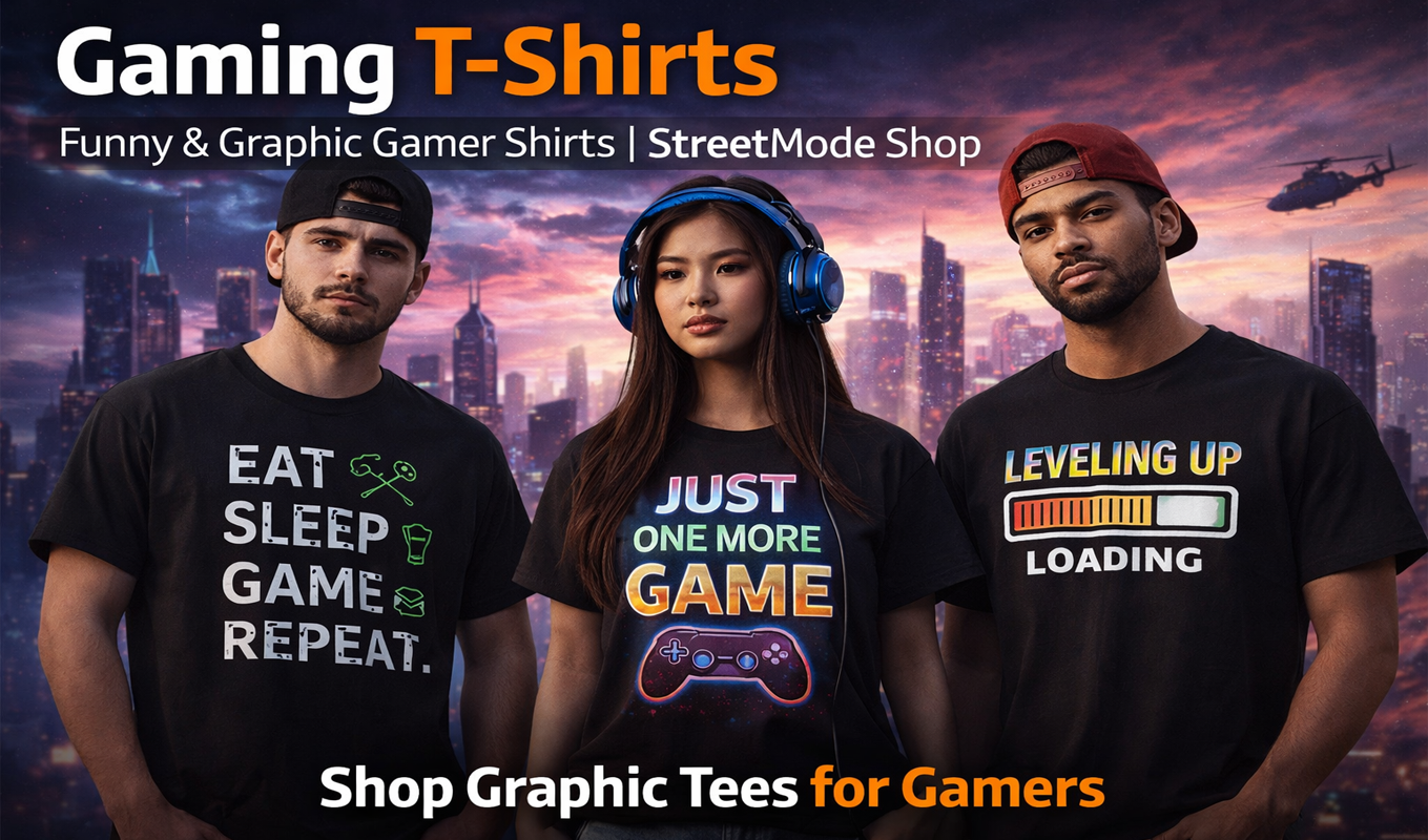 Gaming T-Shirts collection with funny gamer quotes and graphic video game designs